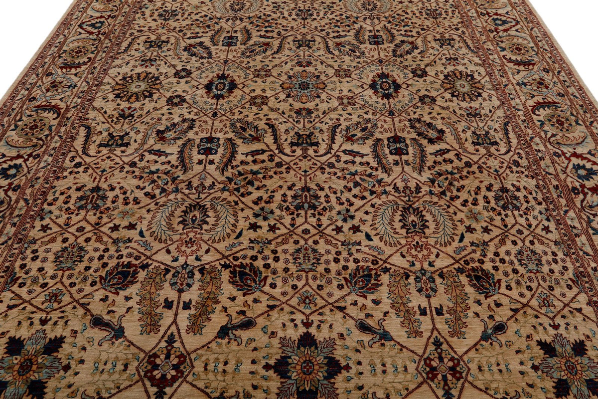 9x12 Ivory and Multicolor Anatolian Traditional Rug