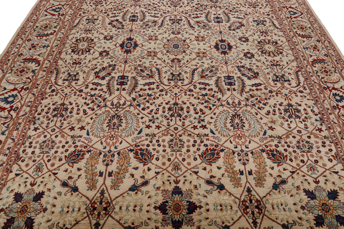 9x12 Ivory and Multicolor Anatolian Traditional Rug