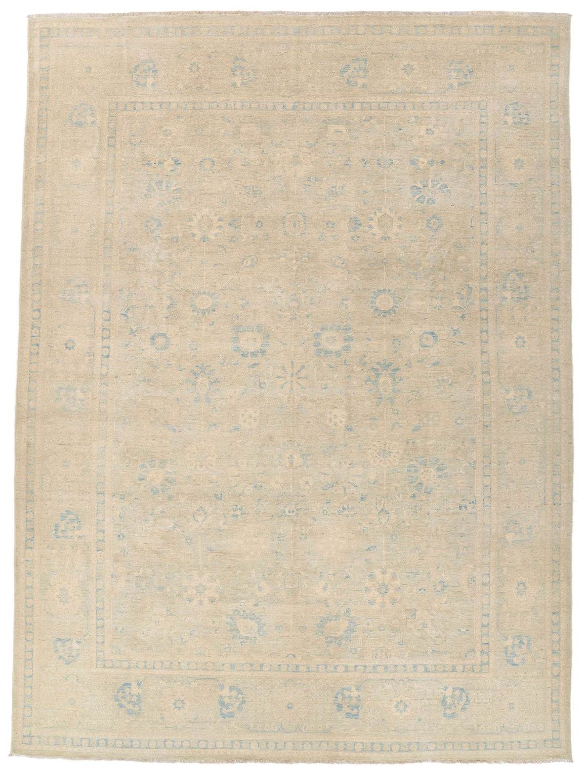 9x13 Ivory and Light Blue Traditional Rug