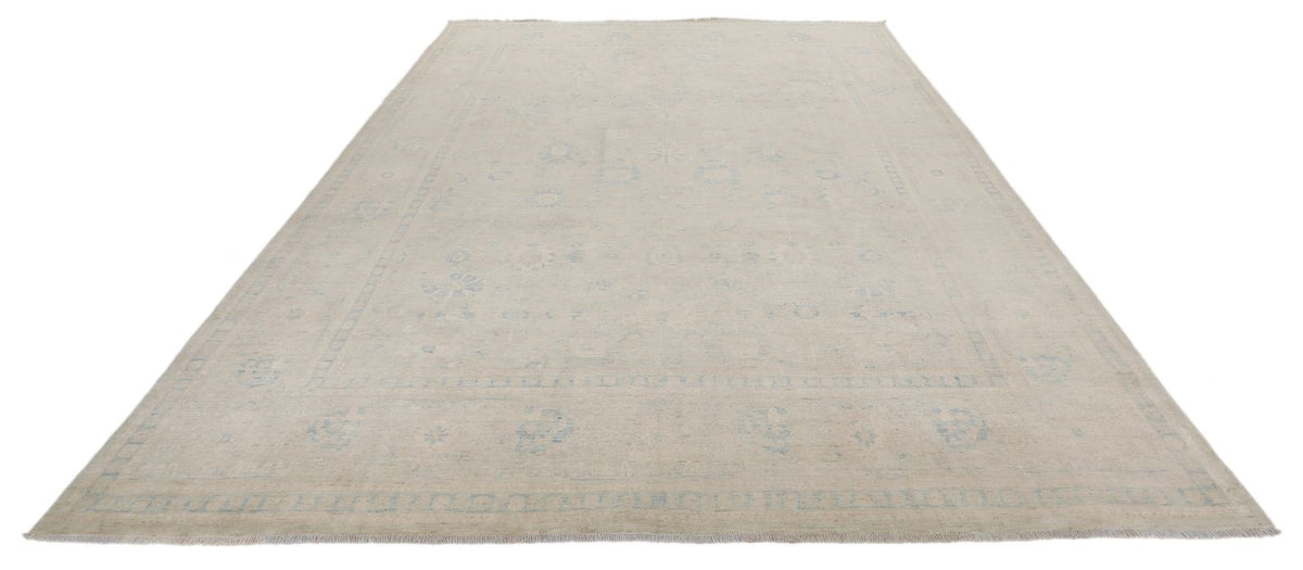 9x13 Ivory and Light Blue Traditional Rug