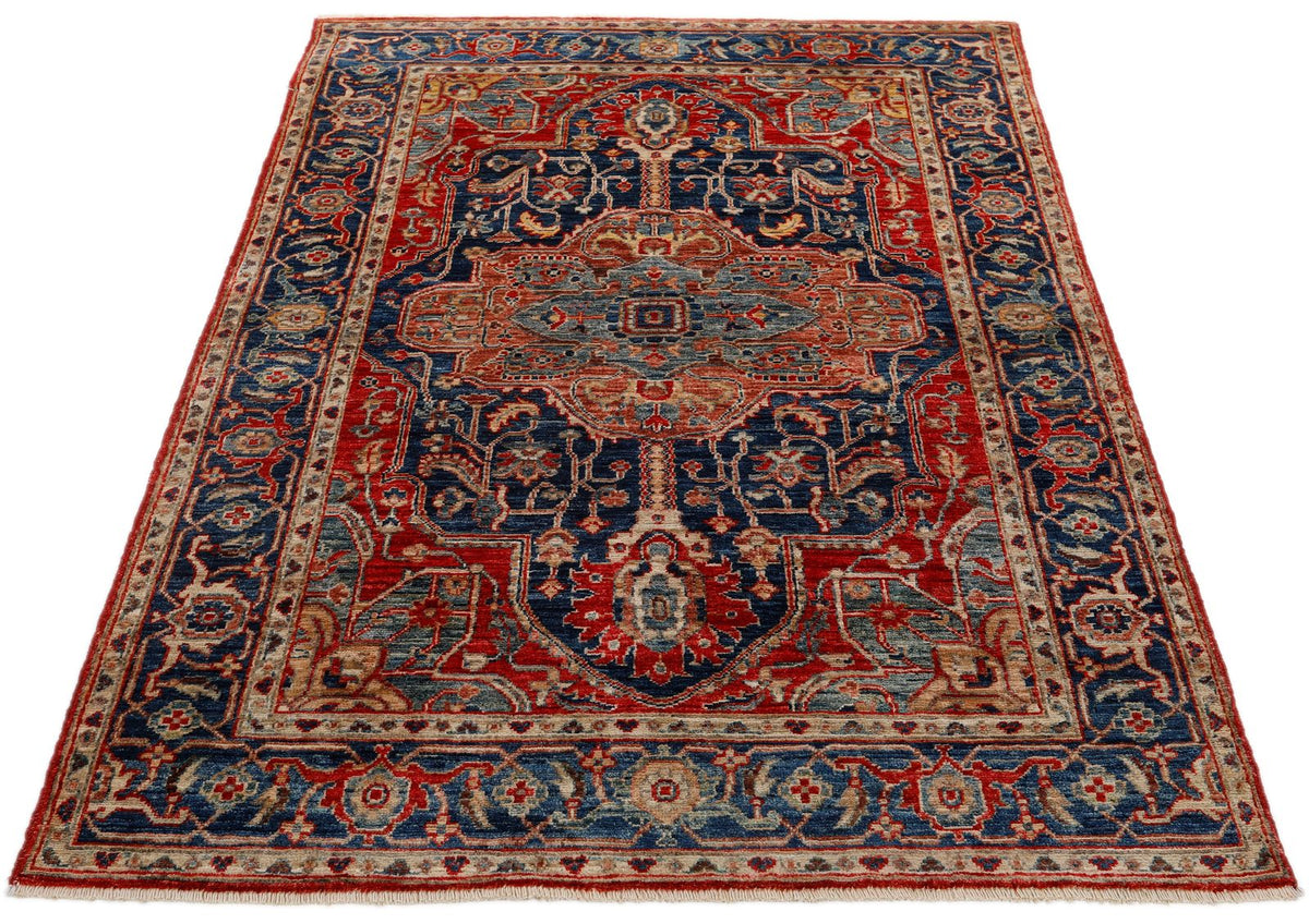 4x6 Navy and Red Anatolian Traditional Rug