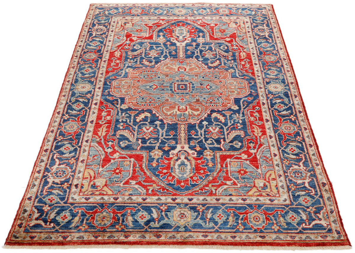 4x6 Navy and Red Anatolian Traditional Rug