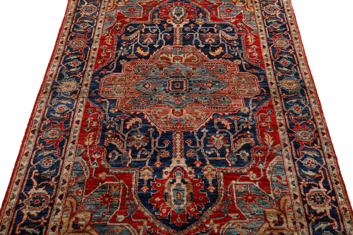 4x6 Navy and Red Anatolian Traditional Rug