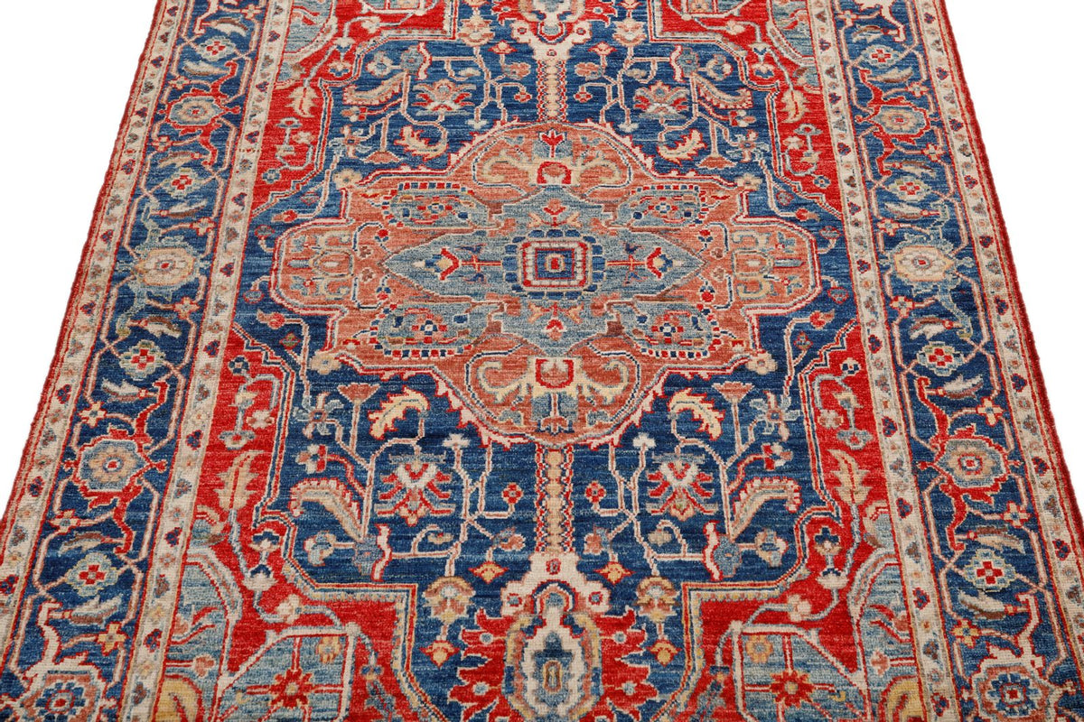 4x6 Navy and Red Anatolian Traditional Rug