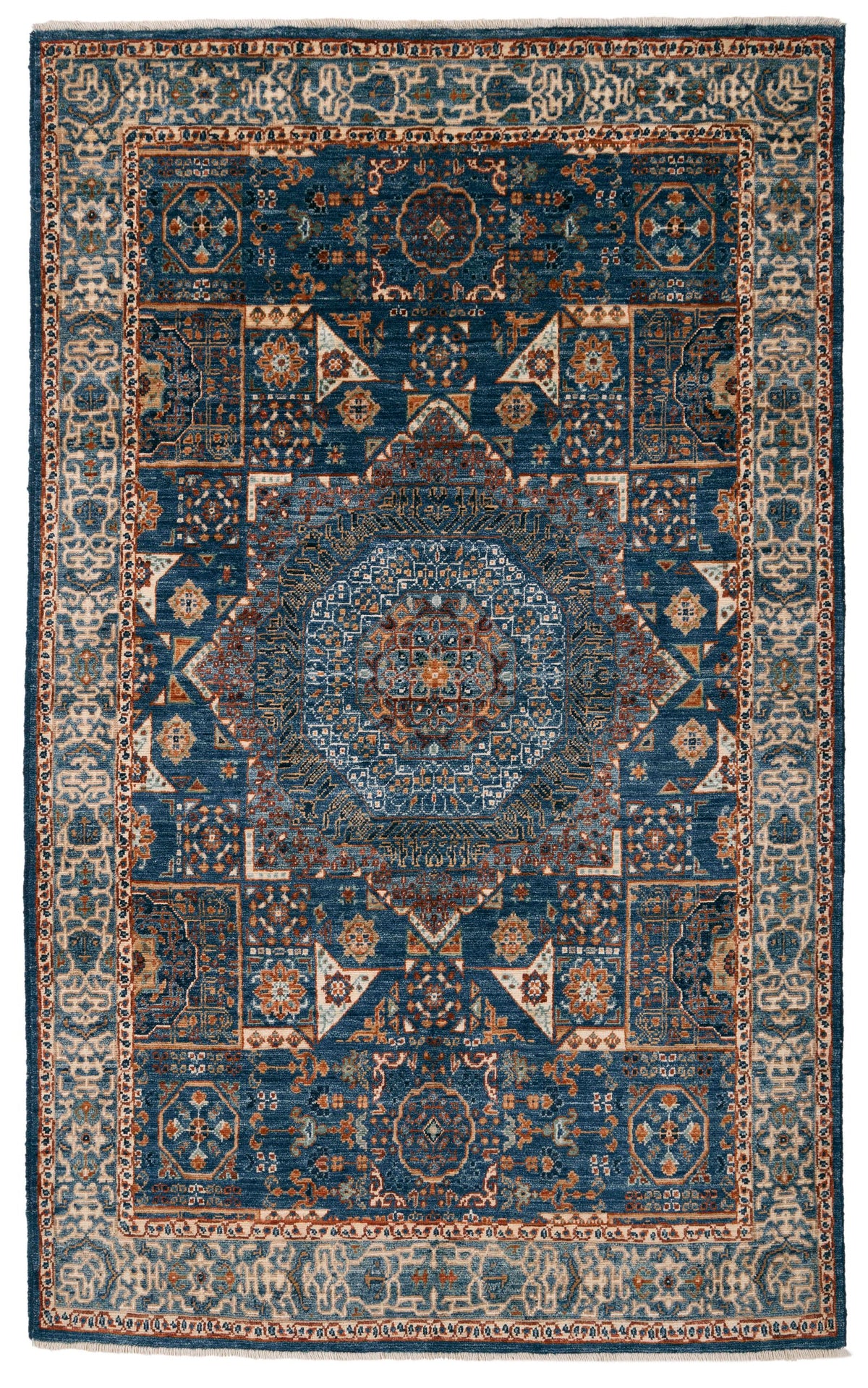 4x6 Navy and Light Blue Turkish Tribal Rug