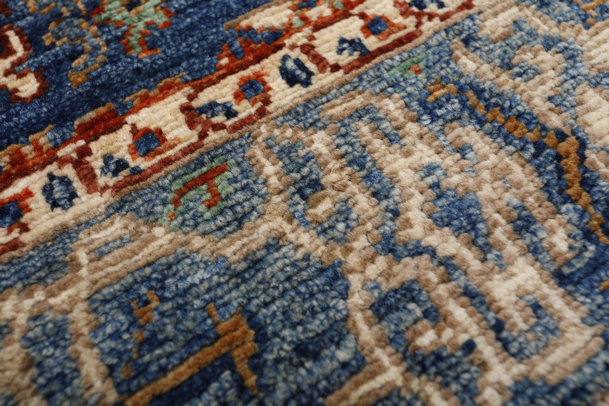4x6 Navy and Light Blue Turkish Tribal Rug