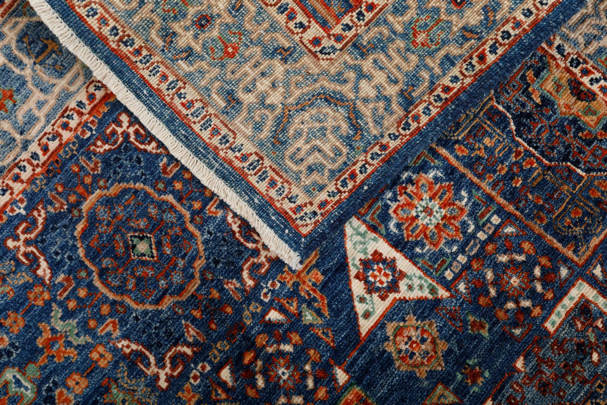 4x6 Navy and Light Blue Turkish Tribal Rug