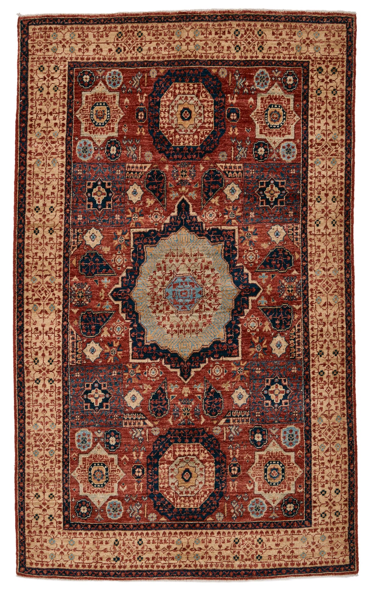 4x6 Burgundy and Light Camel Turkish Tribal Rug