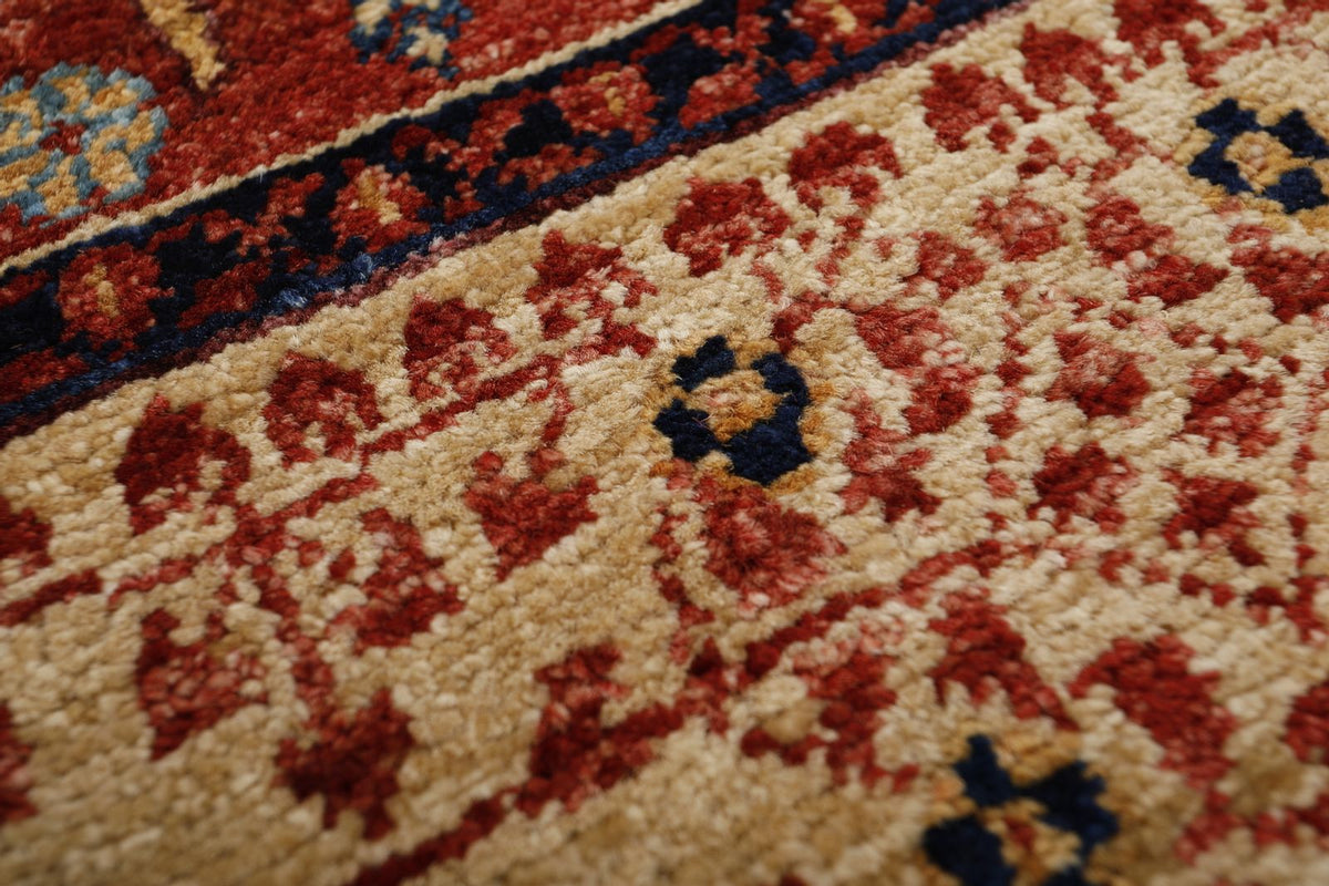 4x6 Burgundy and Light Camel Turkish Tribal Rug