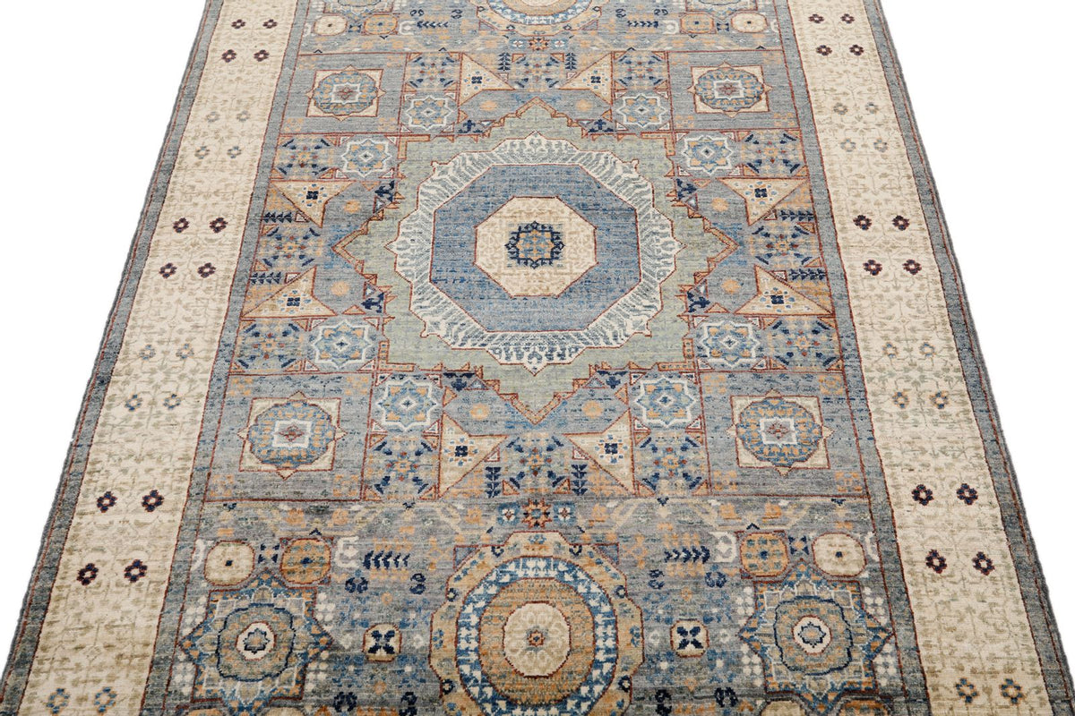 4x6 Gray and Ivory Turkish Tribal Rug