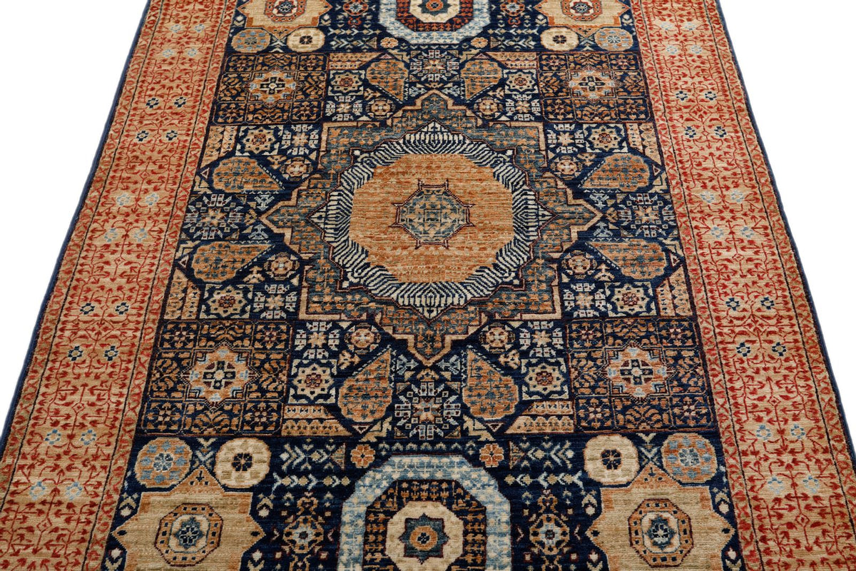 4x6 Navy and Light Camel Turkish Tribal Rug