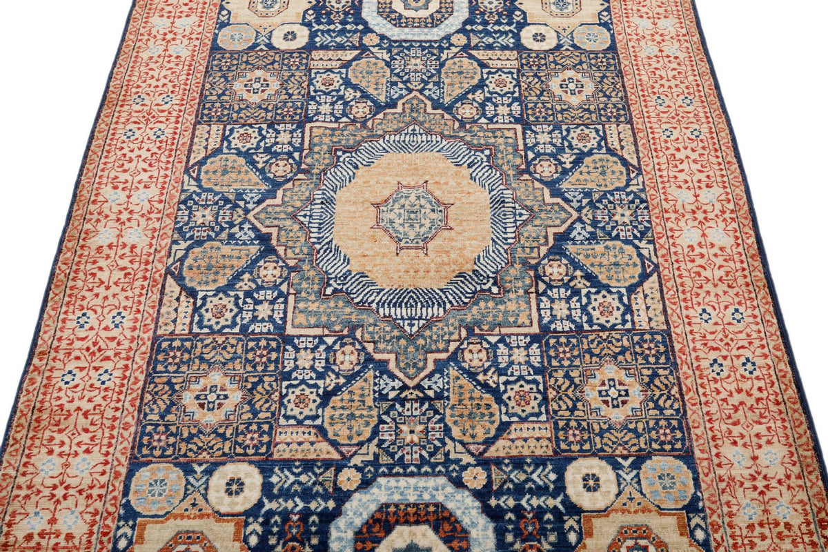 4x6 Navy and Light Camel Turkish Tribal Rug