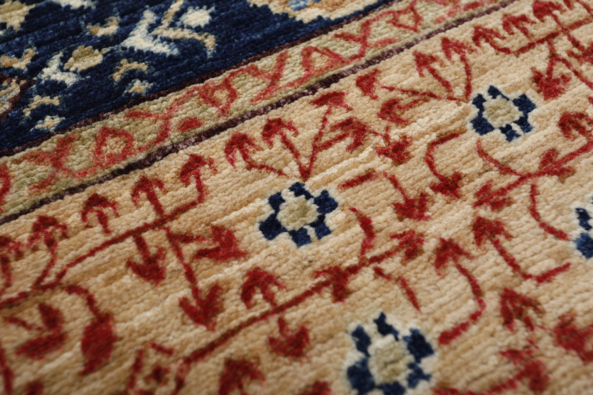 4x6 Navy and Light Camel Turkish Tribal Rug