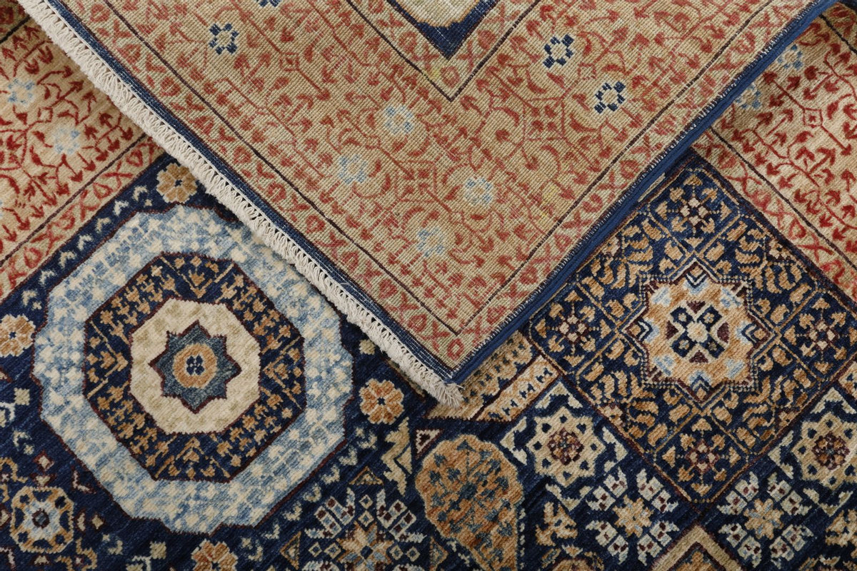 4x6 Navy and Light Camel Turkish Tribal Rug