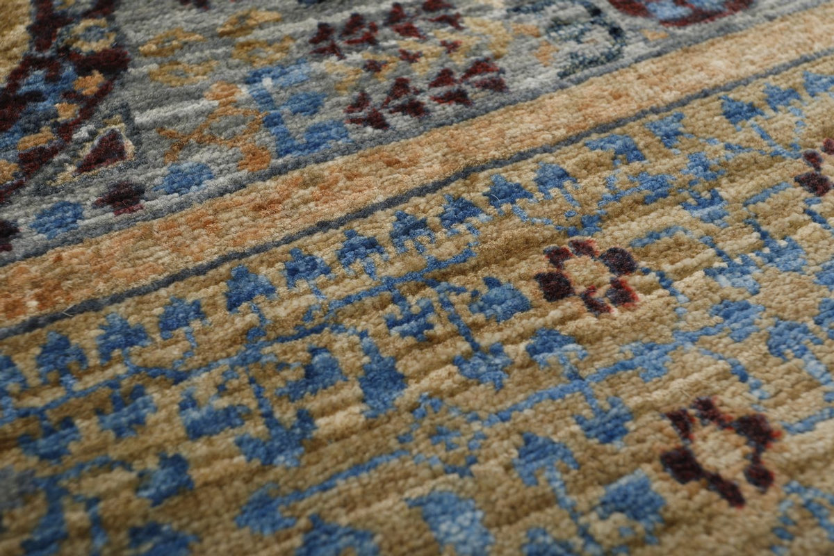 4x6 Light Blue and Light Brown Turkish Tribal Rug