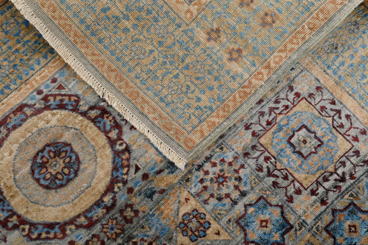 4x6 Light Blue and Light Brown Turkish Tribal Rug