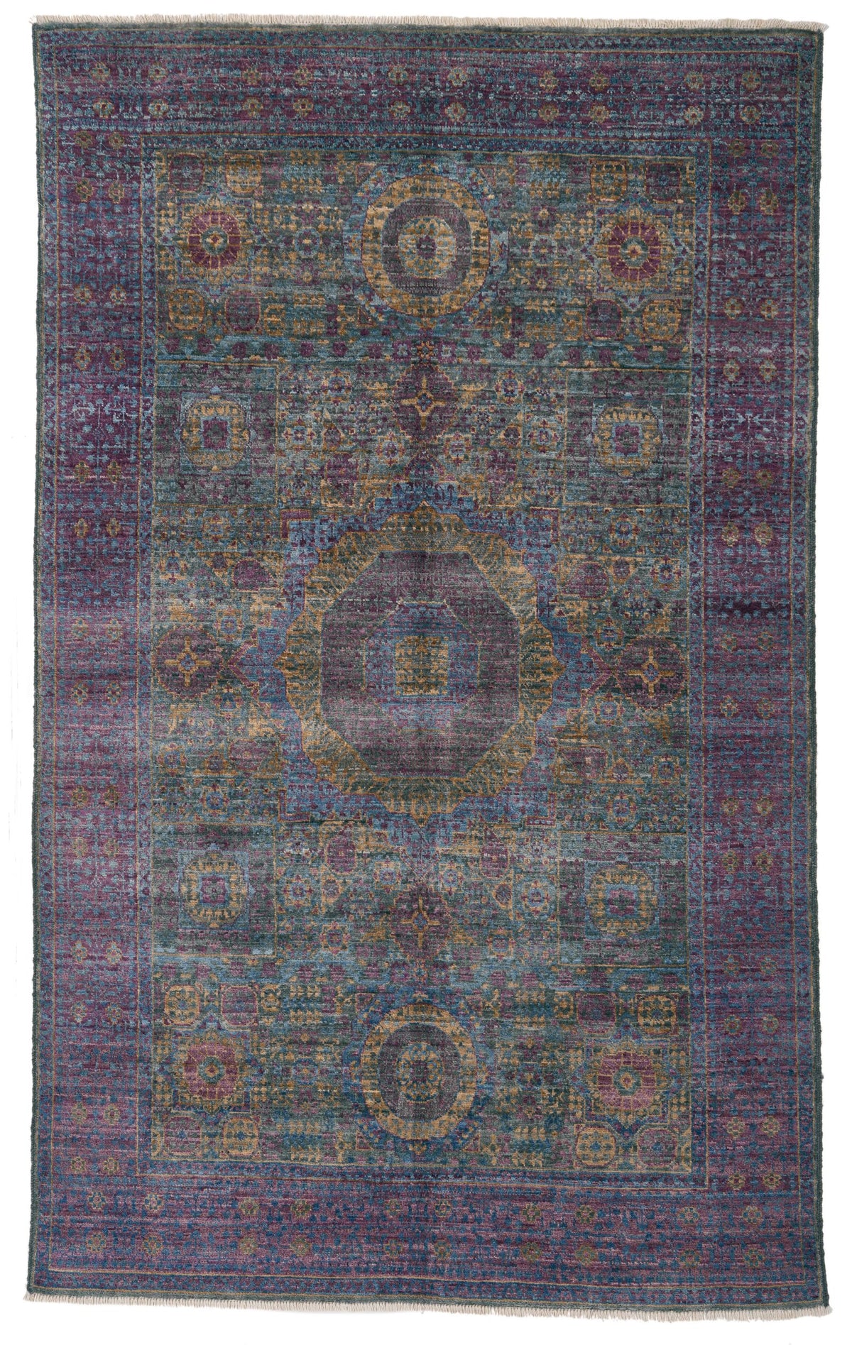 4x6 Light Blue and Purple Turkish Tribal Rug