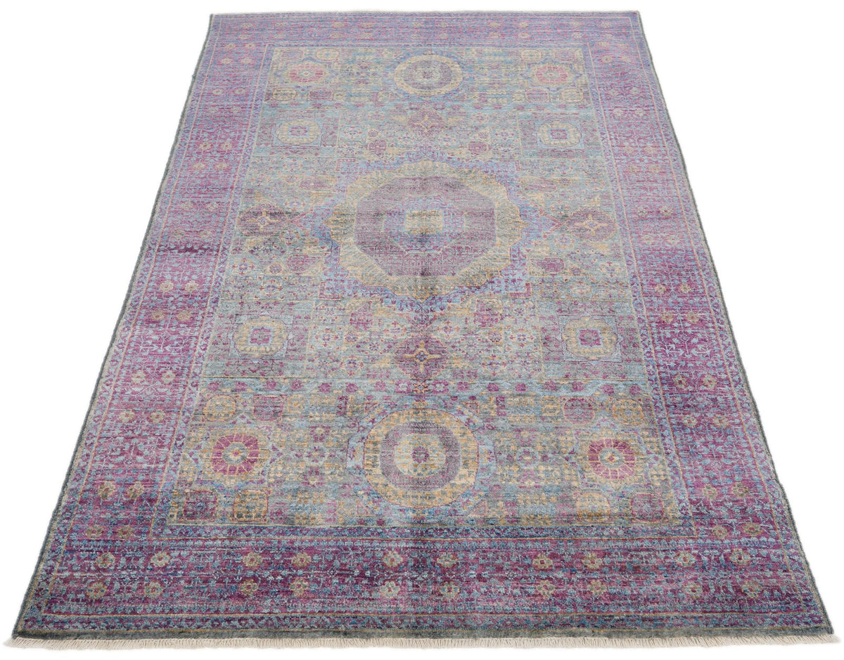 4x6 Light Blue and Purple Turkish Tribal Rug