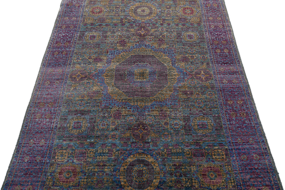 4x6 Light Blue and Purple Turkish Tribal Rug