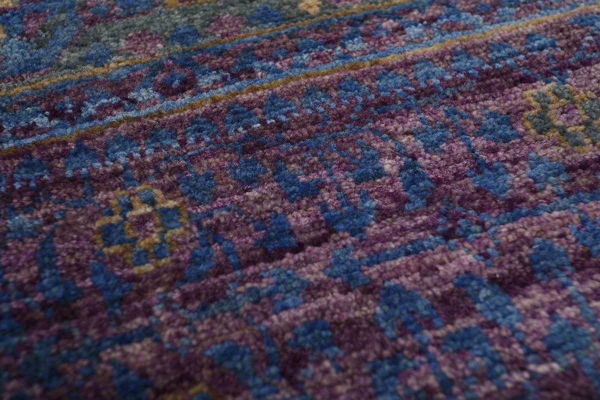 4x6 Light Blue and Purple Turkish Tribal Rug