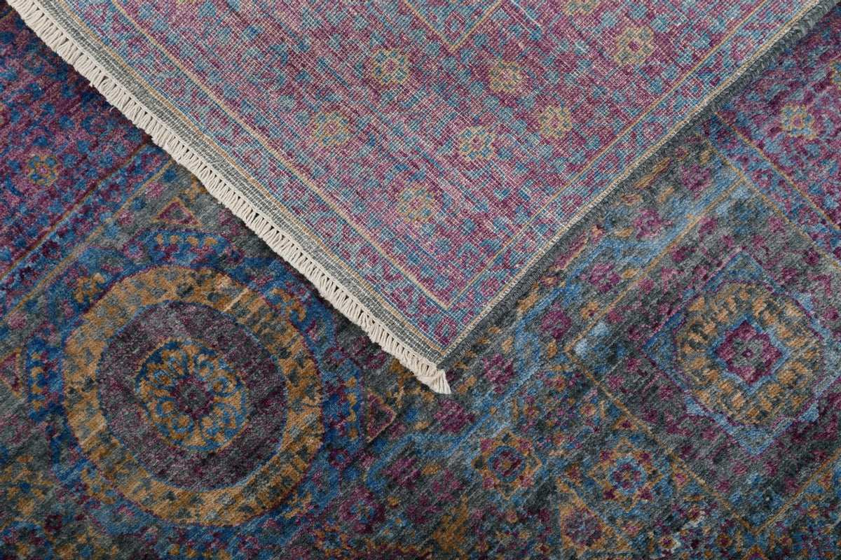 4x6 Light Blue and Purple Turkish Tribal Rug