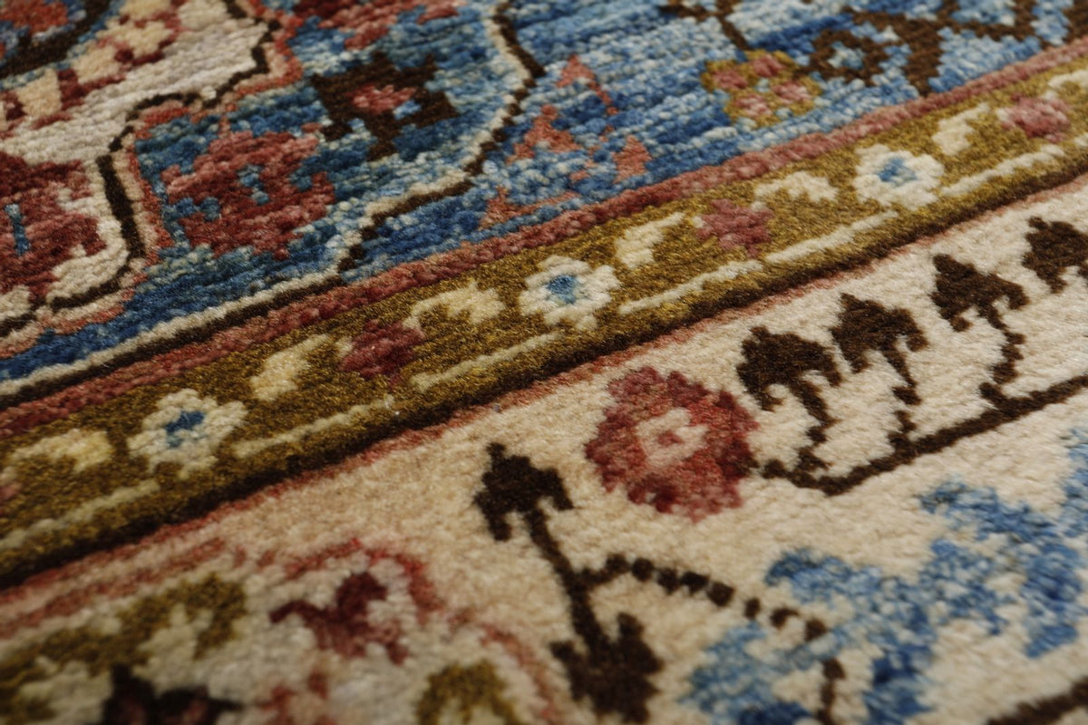 3x5 Light Blue and Ivory Turkish Tribal Rug