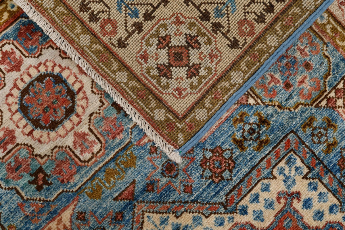 3x5 Light Blue and Ivory Turkish Tribal Rug