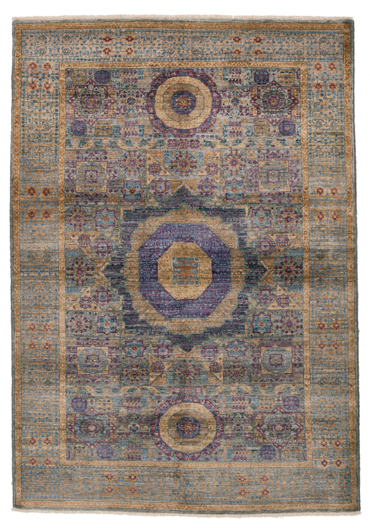 4x6 Gray and Blue Turkish Tribal Rug