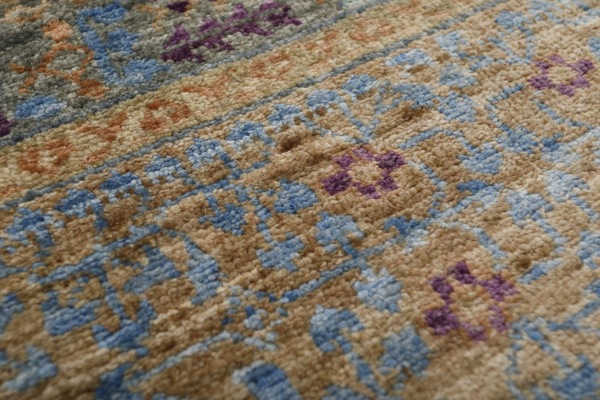 4x6 Gray and Blue Turkish Tribal Rug