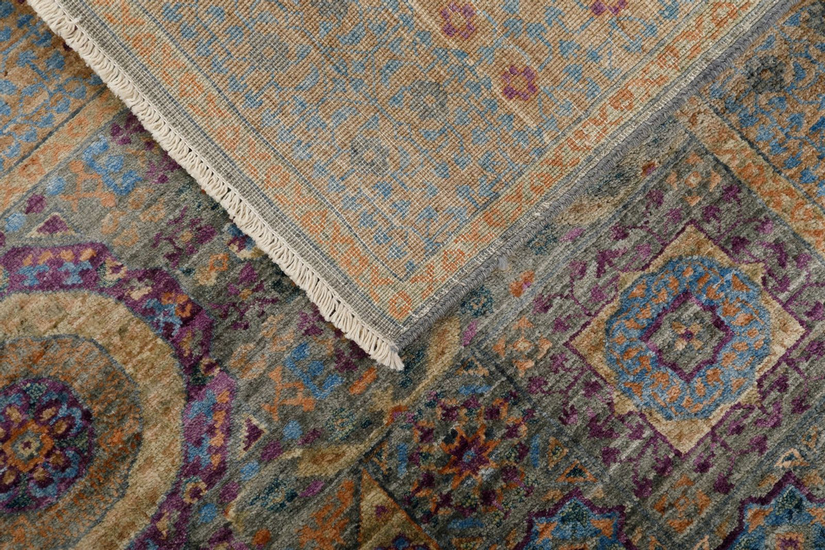 4x6 Gray and Blue Turkish Tribal Rug