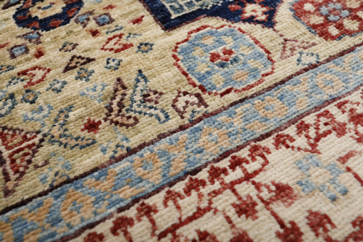 4x6 Ivory and Multicolor Turkish Tribal Rug