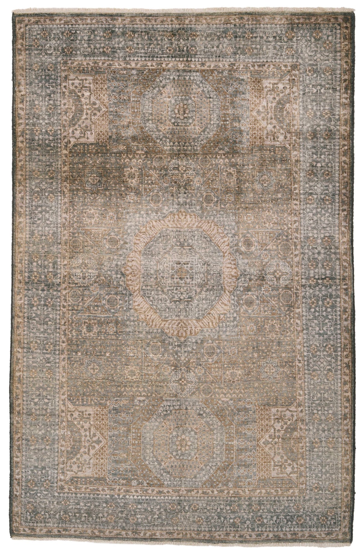 4x6 Light Camel and Light Gray Turkish Tribal Rug