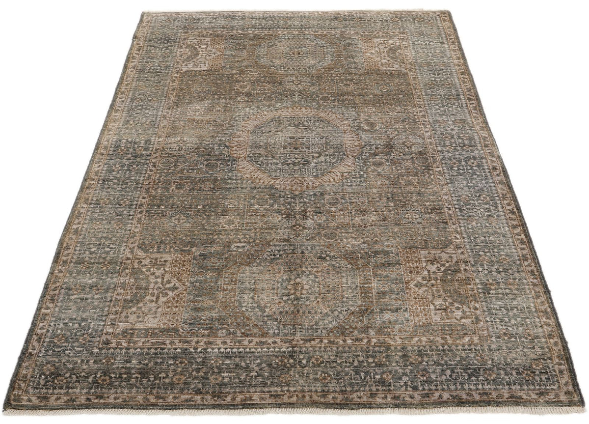 4x6 Light Camel and Light Gray Turkish Tribal Rug