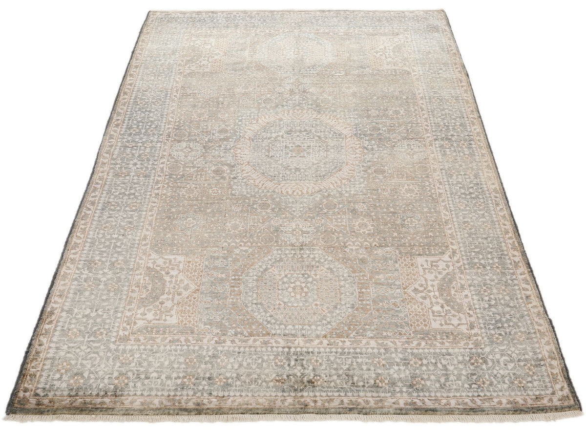 4x6 Light Camel and Light Gray Turkish Tribal Rug