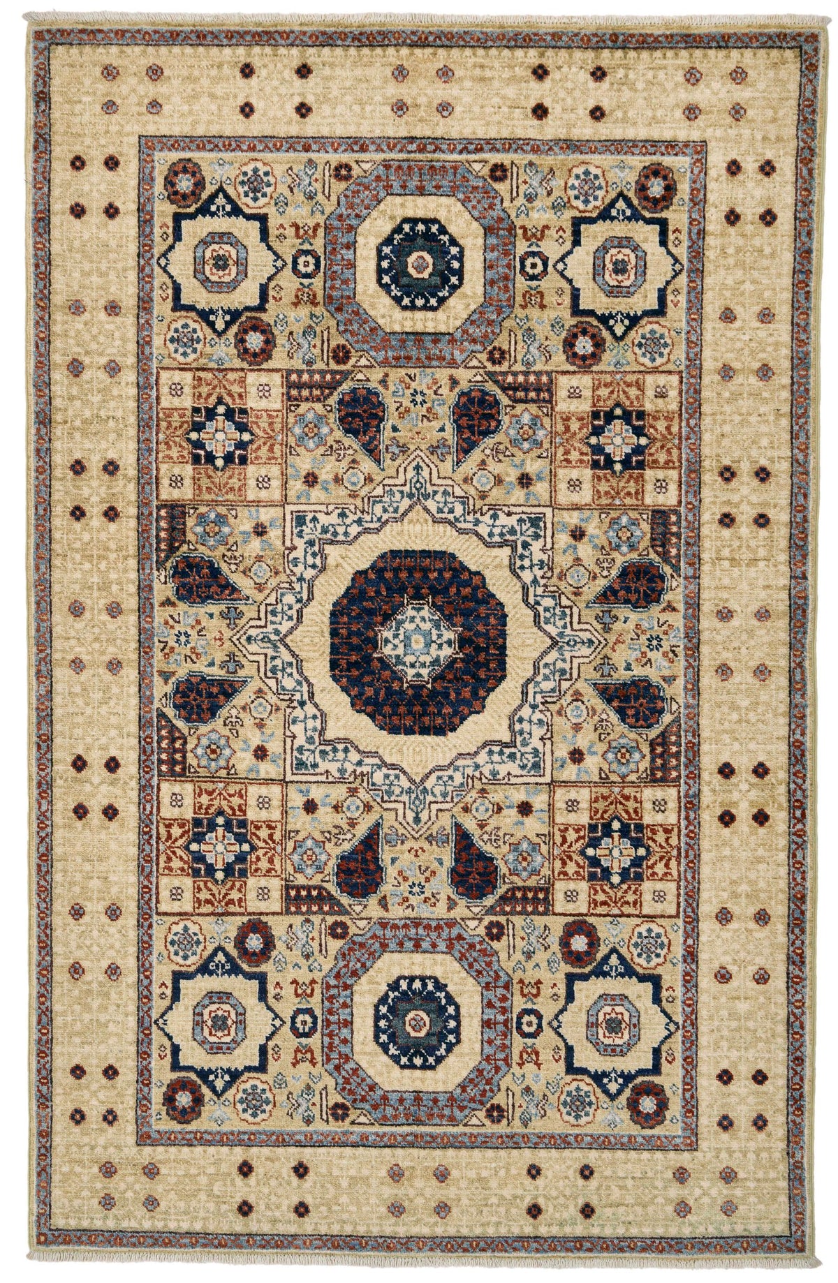 4x6 Olive Green and Ivory Anatolian Traditional Rug