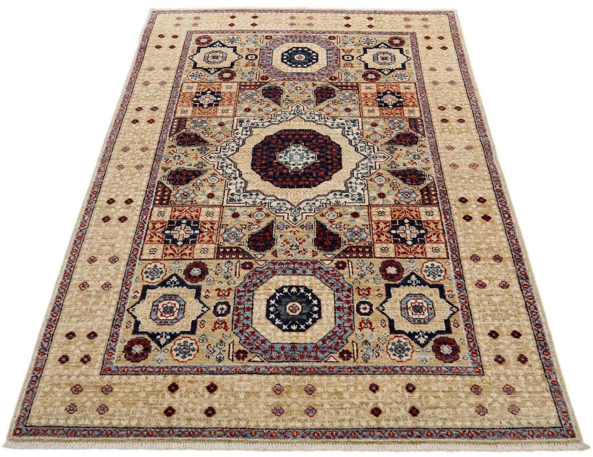 4x6 Olive Green and Ivory Anatolian Traditional Rug