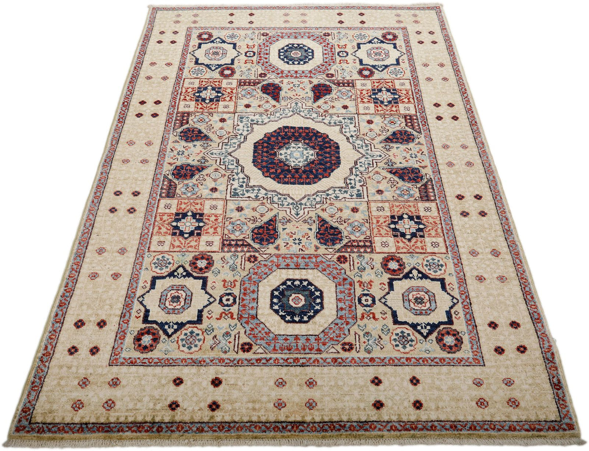 4x6 Olive Green and Ivory Anatolian Traditional Rug