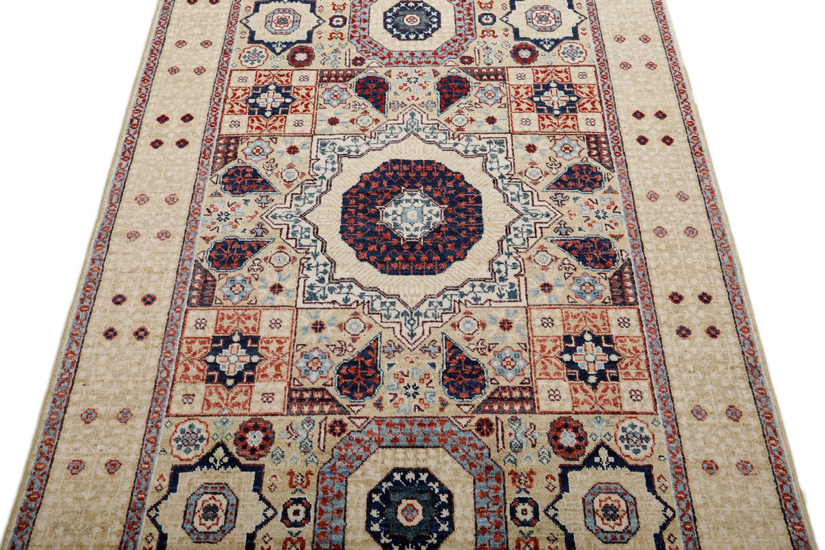 4x6 Olive Green and Ivory Anatolian Traditional Rug