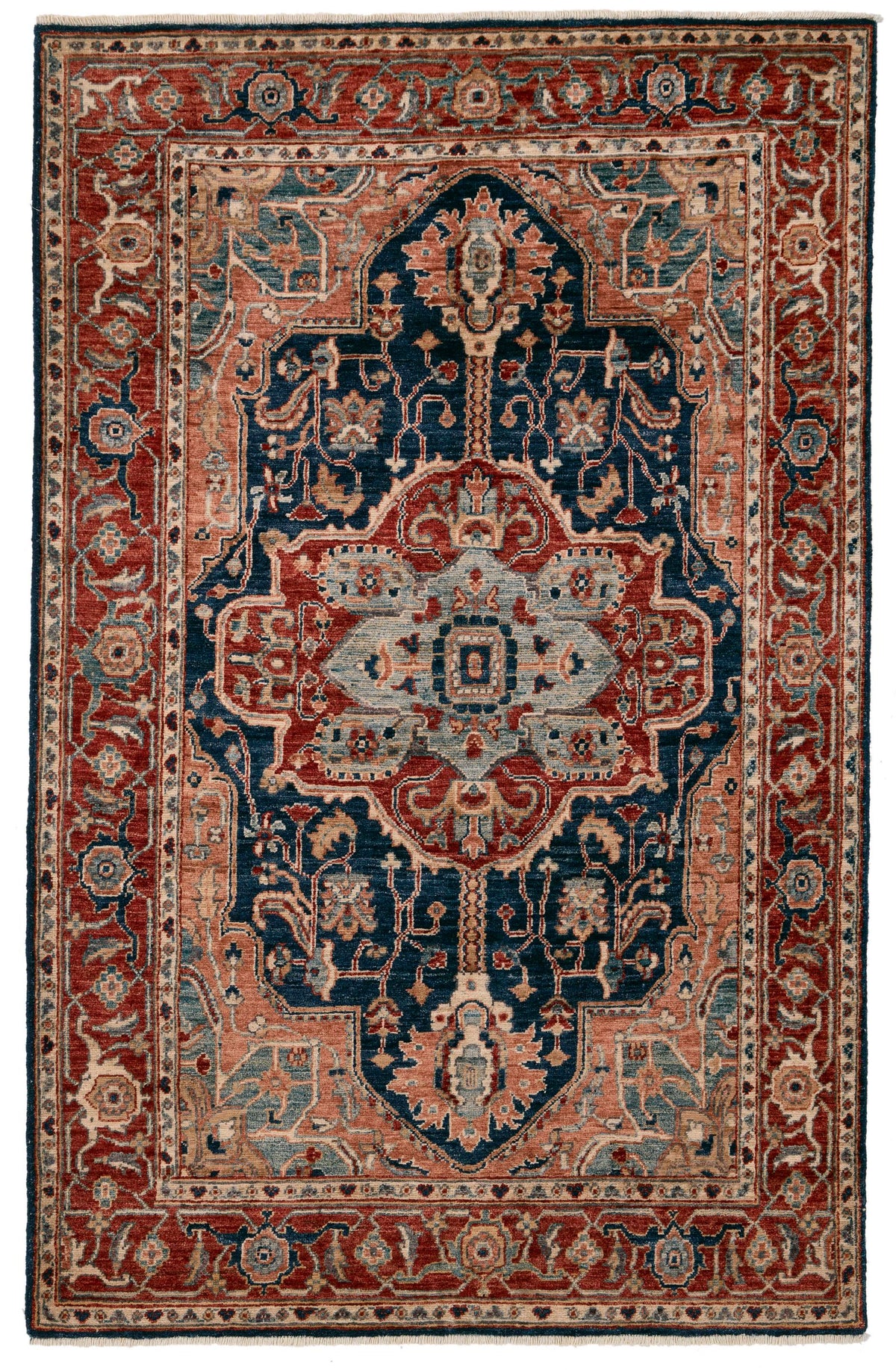 4x6 Navy and Red Anatolian Traditional Rug
