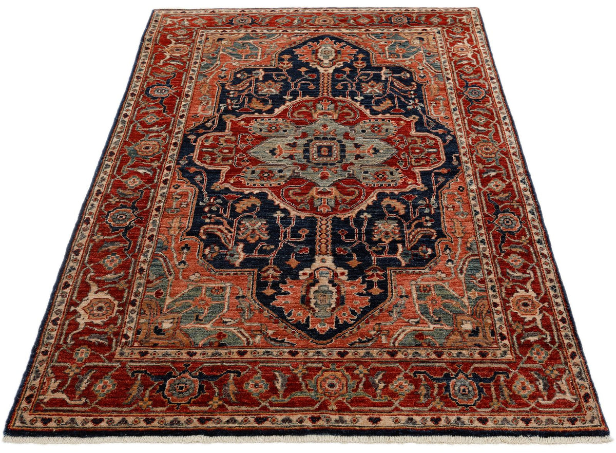 4x6 Navy and Red Anatolian Traditional Rug