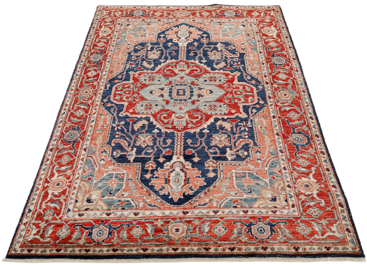 4x6 Navy and Red Anatolian Traditional Rug