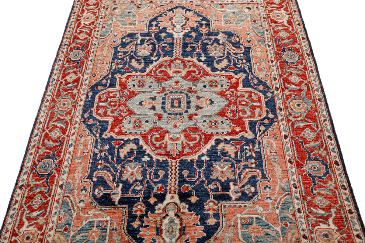 4x6 Navy and Red Anatolian Traditional Rug