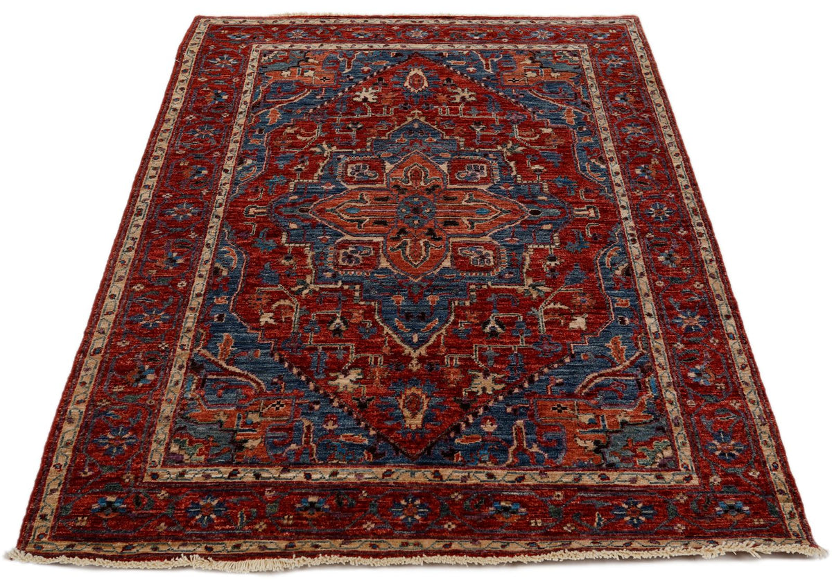 4x6 Blue and Red Anatolian Traditional Rug