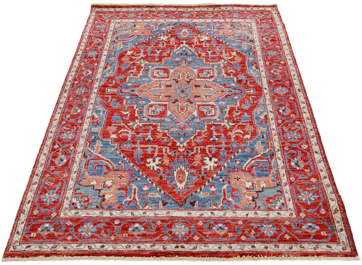 4x6 Blue and Red Anatolian Traditional Rug
