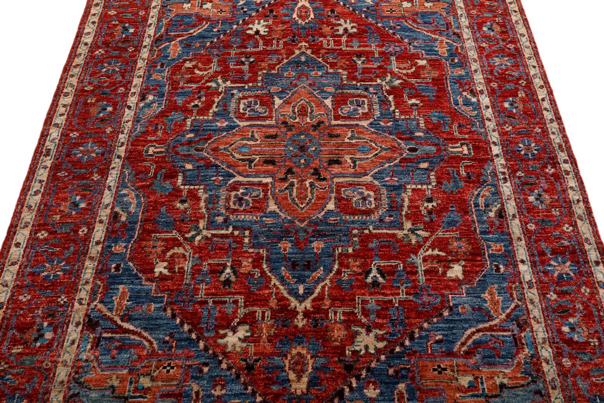 4x6 Blue and Red Anatolian Traditional Rug