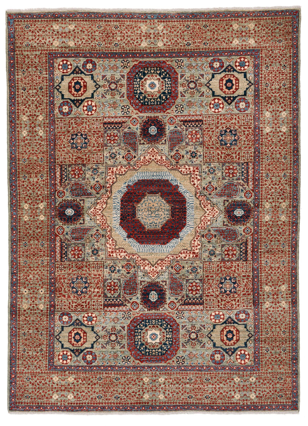5x7 Pıstachio and Multicolor Turkish Tribal Rug