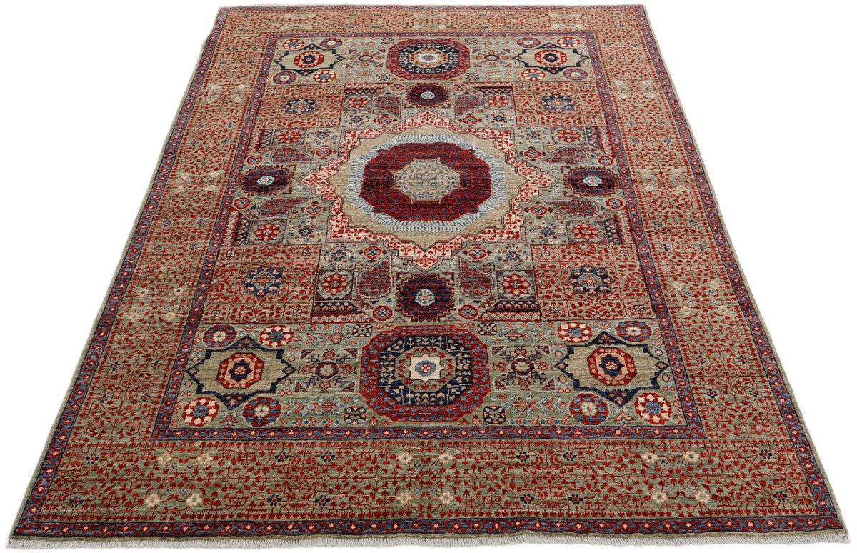 5x7 Pıstachio and Multicolor Turkish Tribal Rug