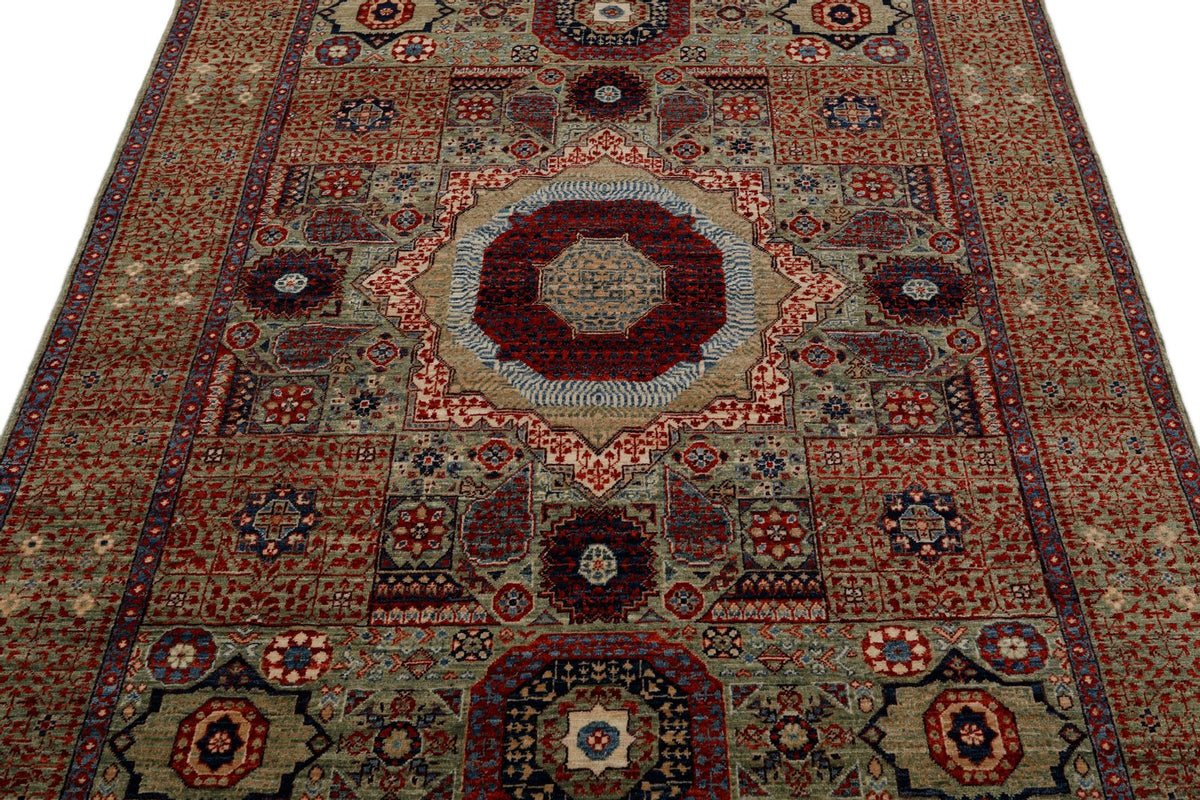 5x7 Pıstachio and Multicolor Turkish Tribal Rug