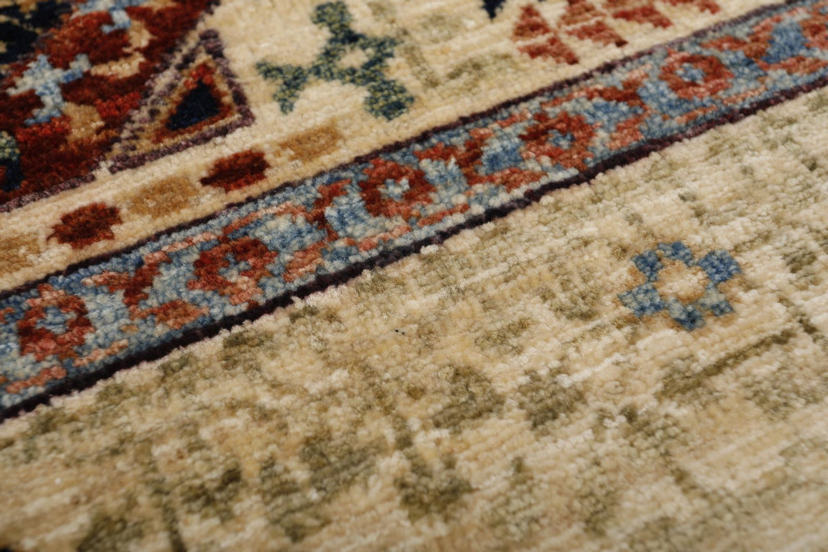 5x7 Ivory and Multicolor Turkish Tribal Rug