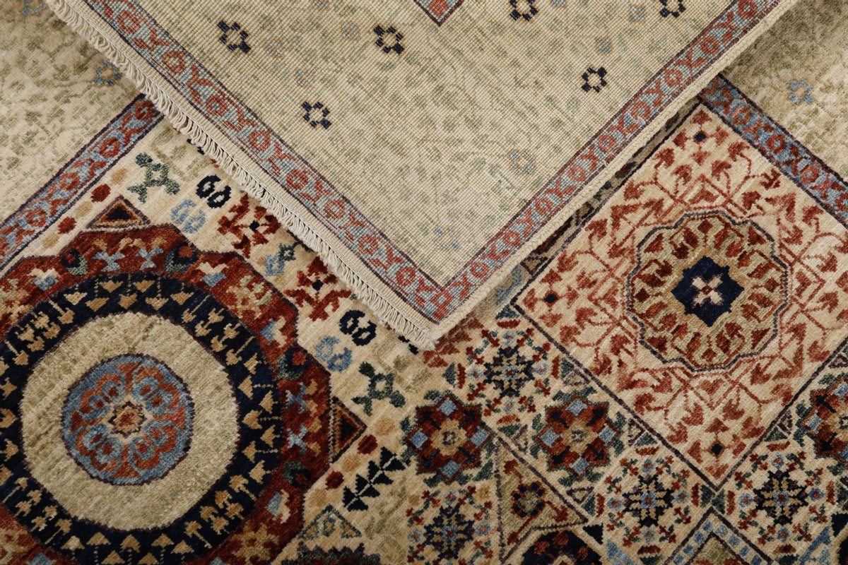 5x7 Ivory and Multicolor Turkish Tribal Rug